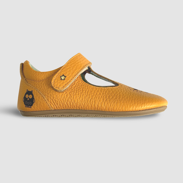 Mighty Shoes. Mustard Yellow Star Punch T Bar Shoe