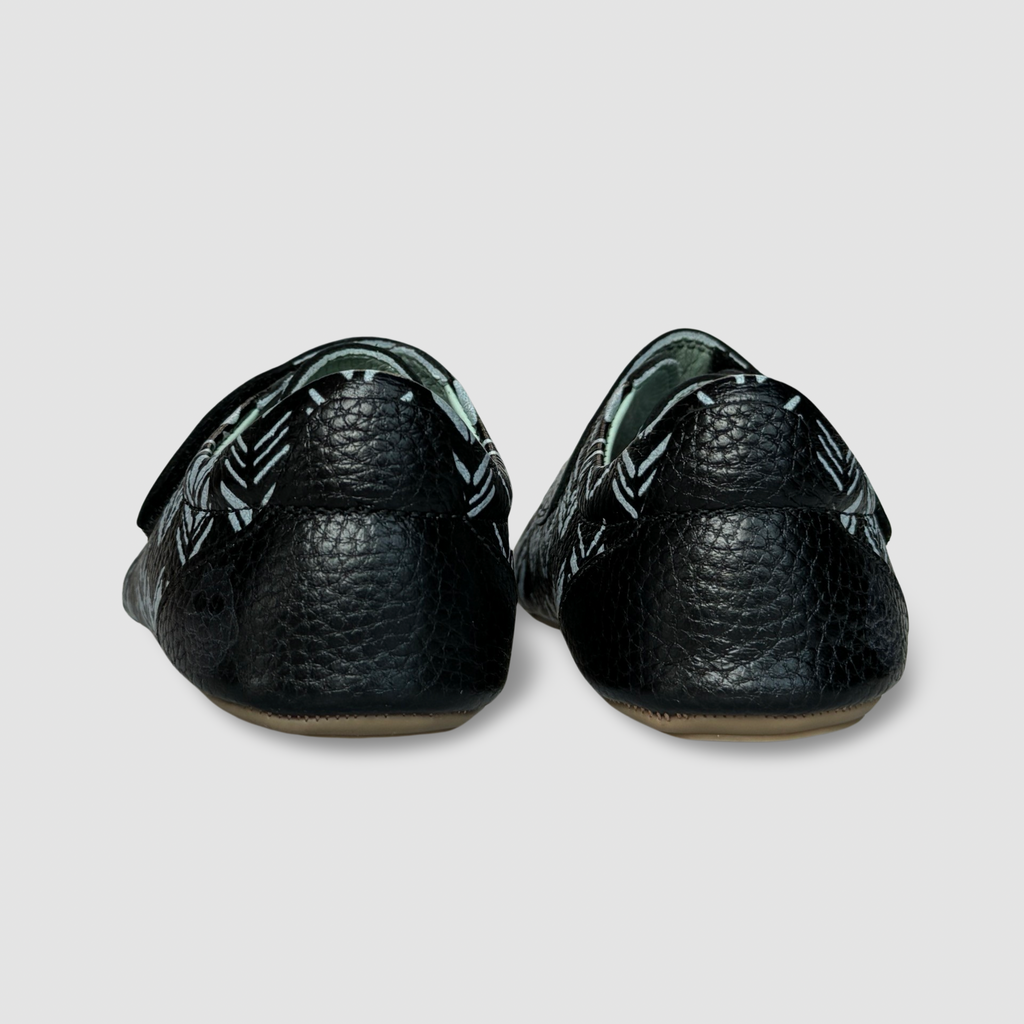 Black and Grey Chevron Print Toddler Shoes. Poco Nido Strap Mighty Shoes
