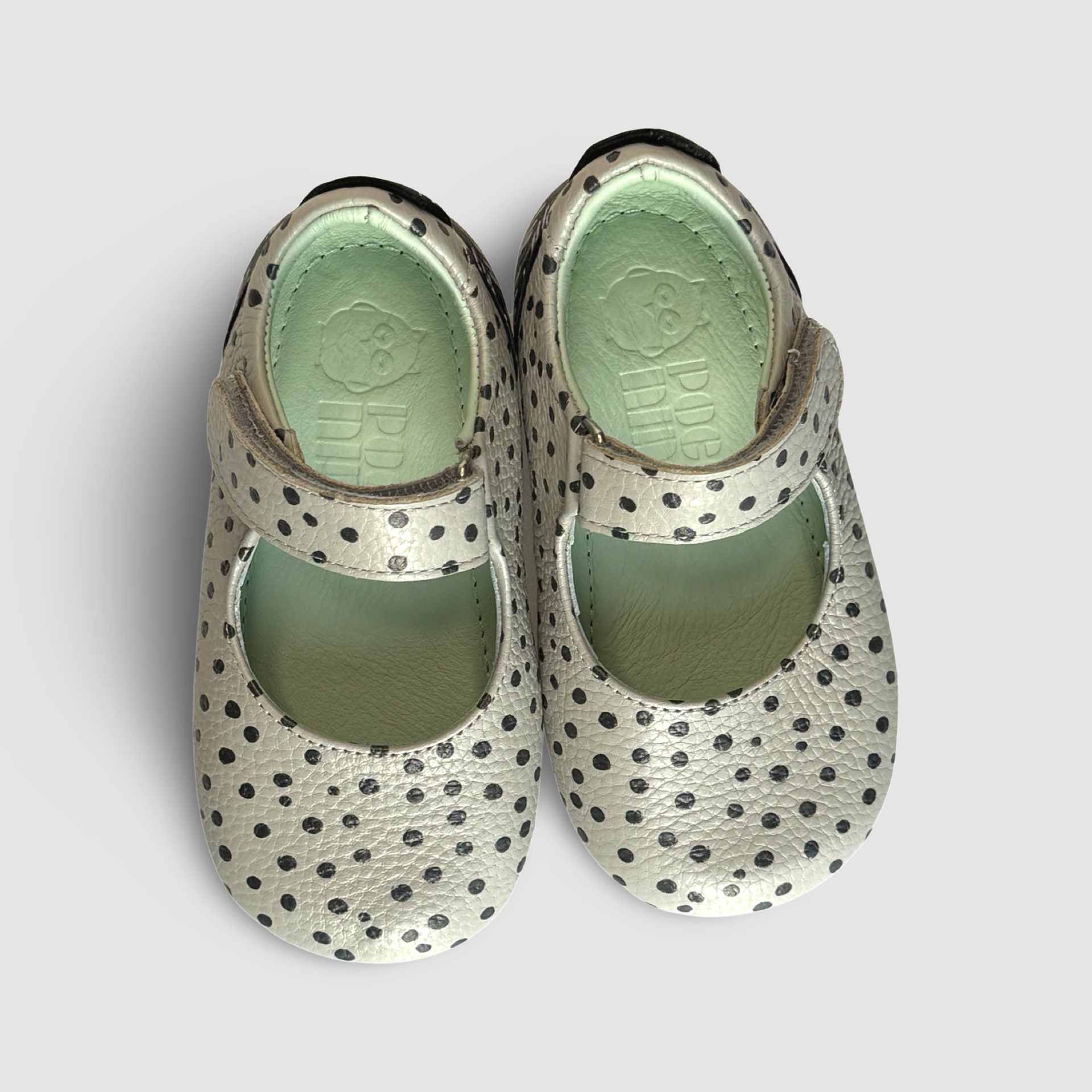 Spotted Mary Jane Toddler Shoes. Poco Nido Black and Grey Mighty Shoes