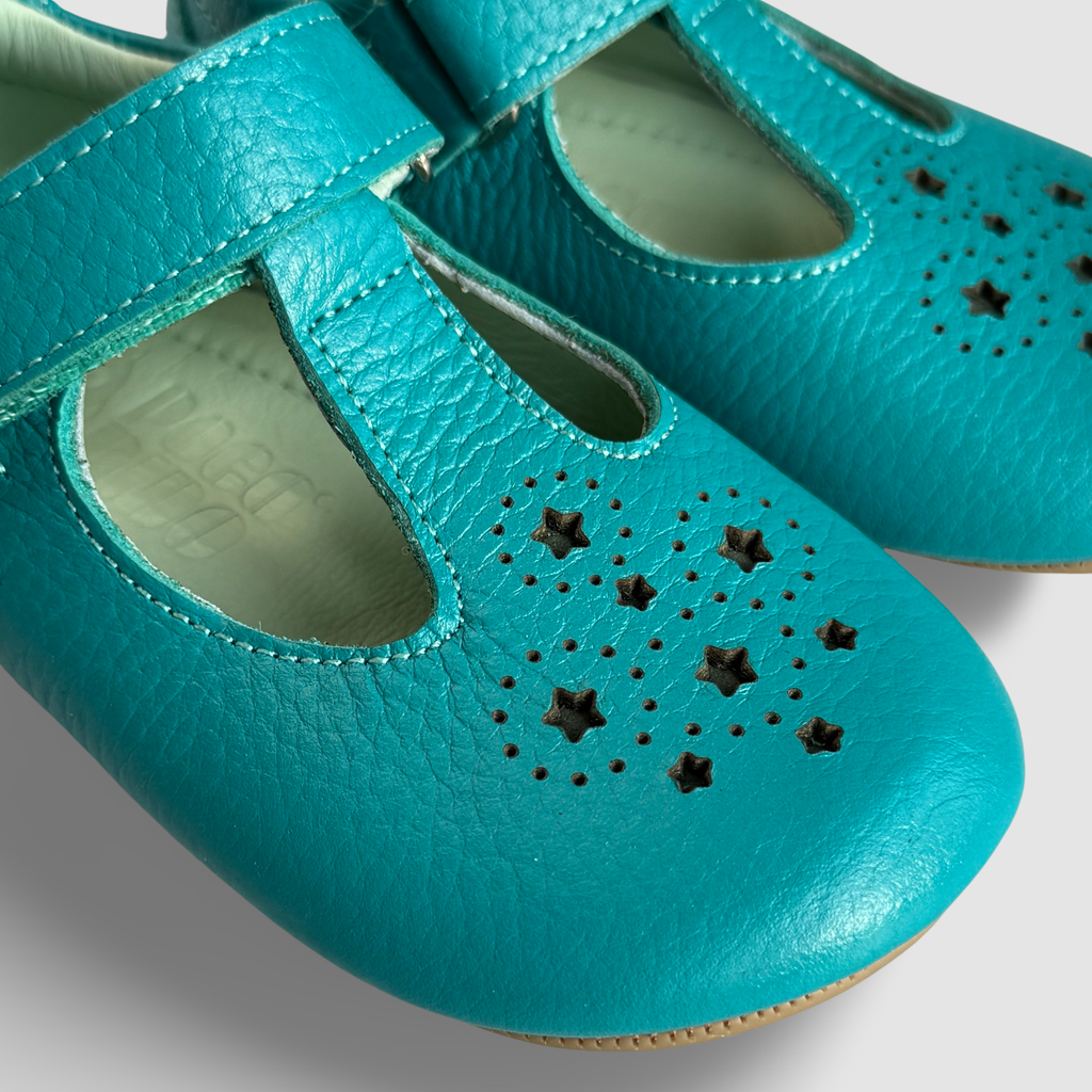 Star Punch T Bar Toddler Shoes. Poco Nido Turquoise Mighty Shoes