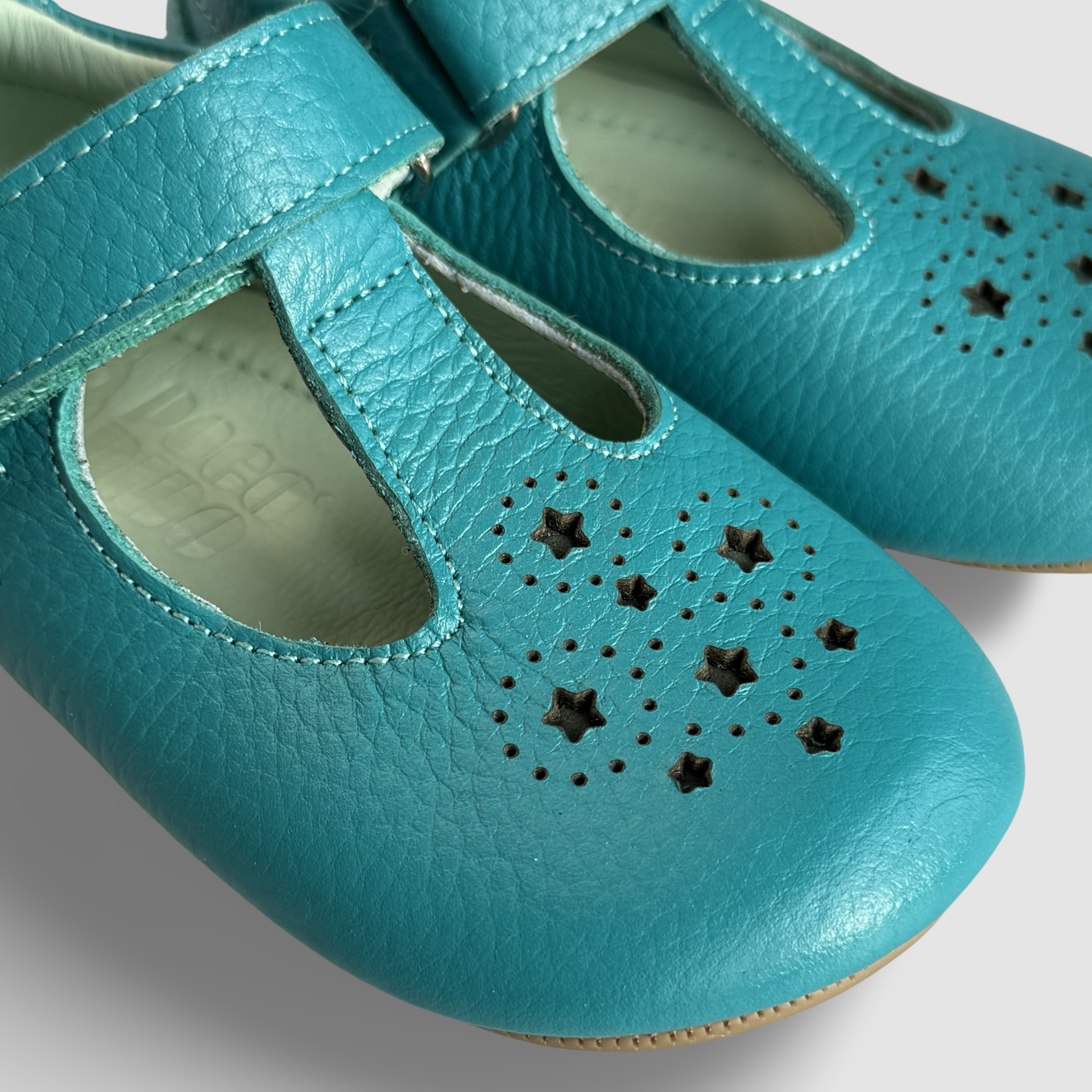 Star Punch T Bar Toddler Shoes. Poco Nido Turquoise Mighty Shoes