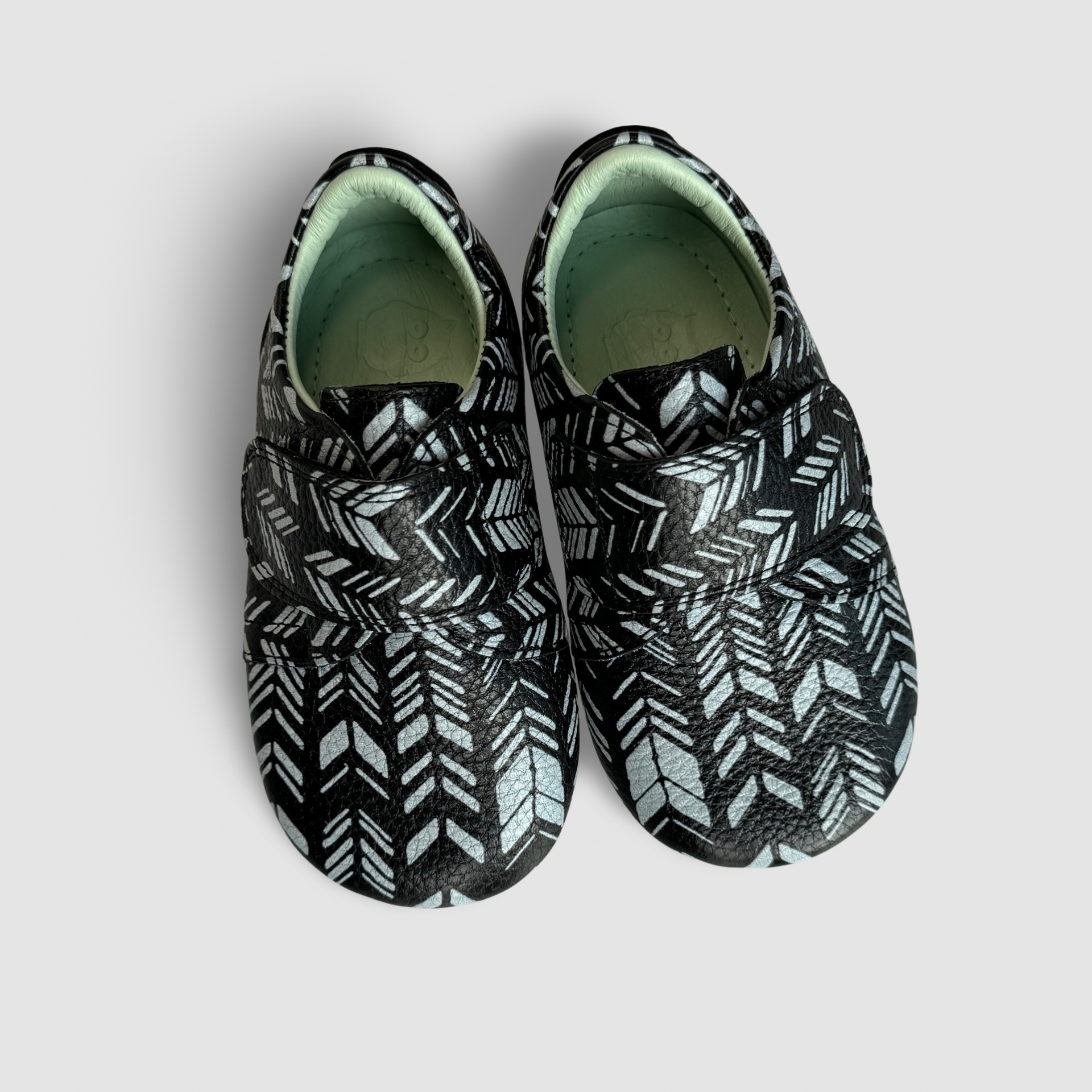 Black and Grey Chevron Print Toddler Shoes. Poco Nido Strap Mighty Shoes