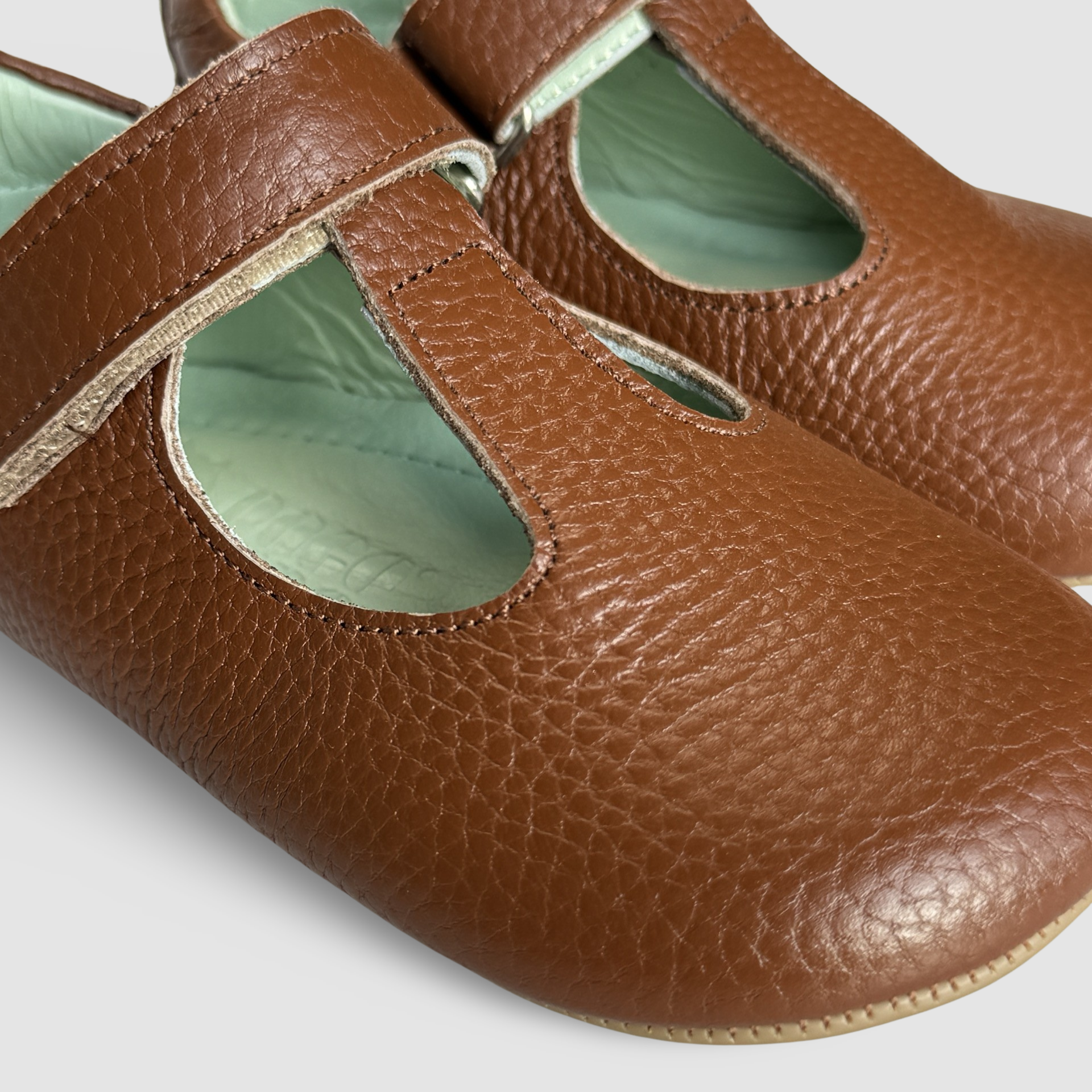 Poco Nido Mighty Shoes. Children's Tan T Bar Shoes
