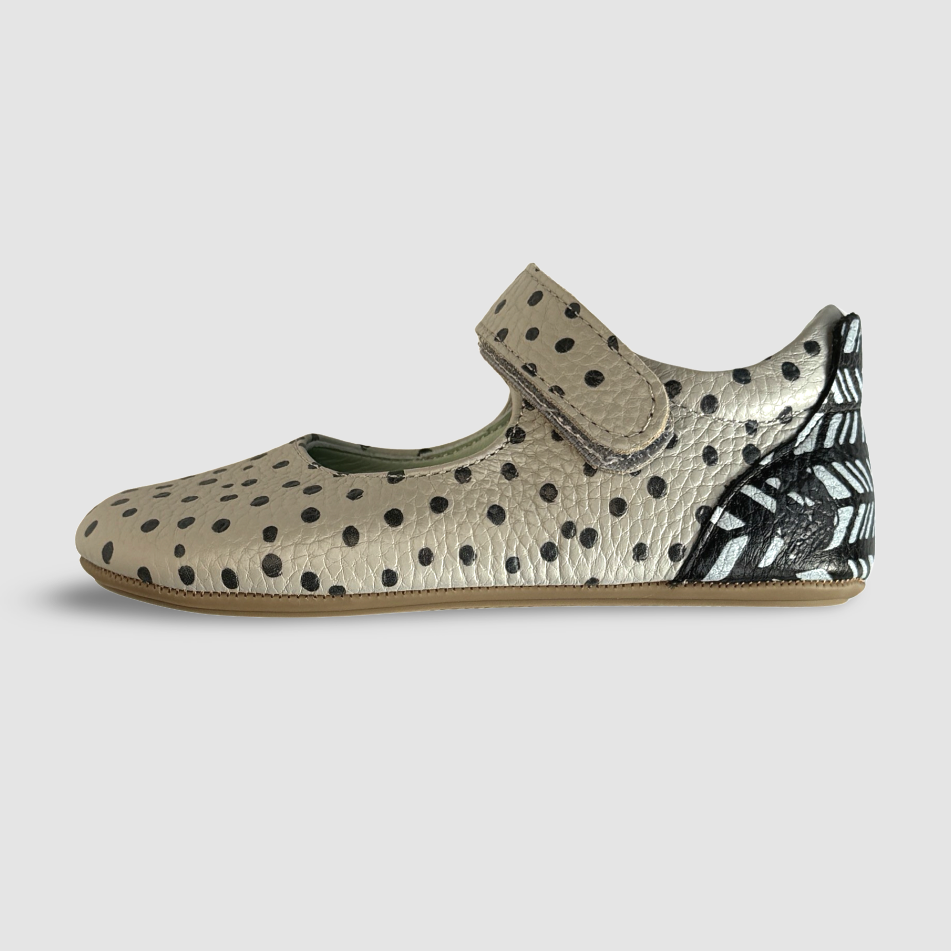 Spotted Mary Jane Toddler Shoes. Poco Nido Black and Grey Mighty Shoes