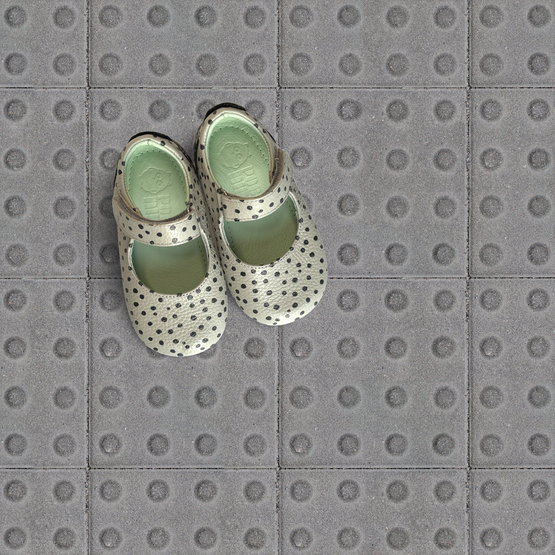 Spotted Mary Jane Toddler Shoes. Poco Nido Black and Grey Mighty Shoes