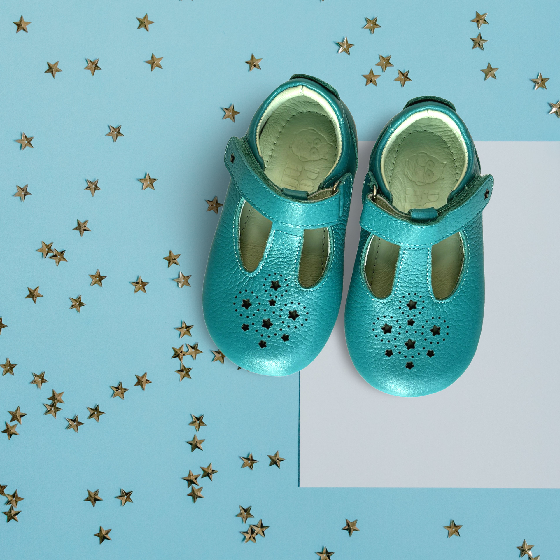 Star Punch T Bar Toddler Shoes. Poco Nido Turquoise Mighty Shoes