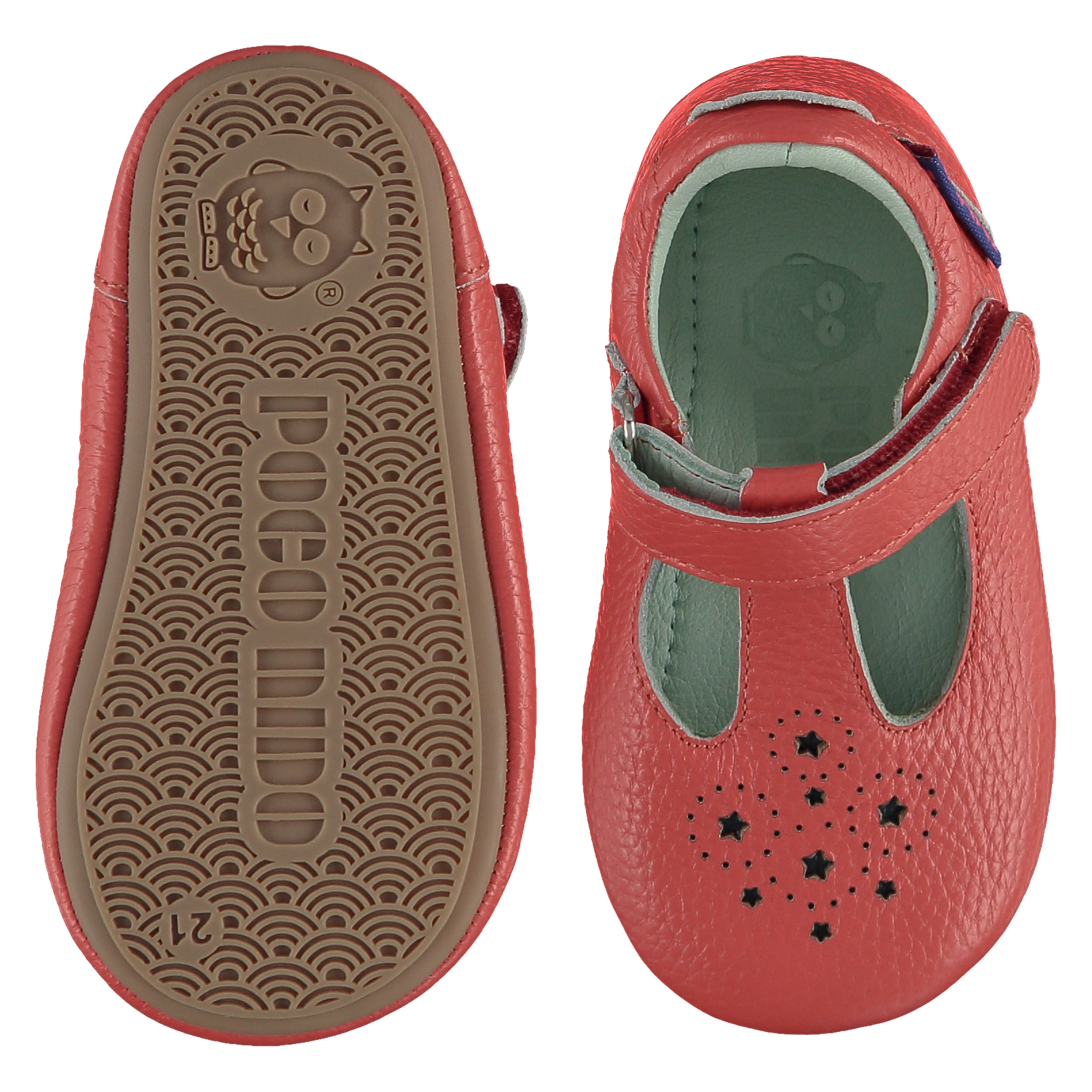 Star Punch T Bar Toddler Shoes. Poco Nido Red Mighty Shoes