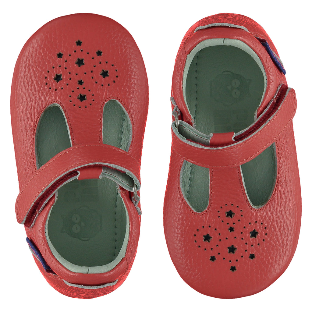 Star Punch T Bar Toddler Shoes. Poco Nido Red Mighty Shoes