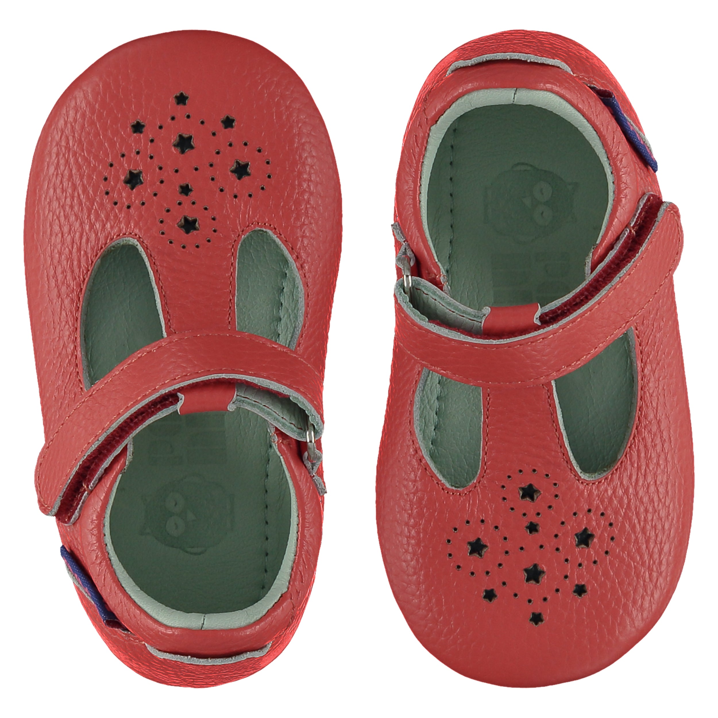Star Punch T Bar Toddler Shoes. Poco Nido Red Mighty Shoes