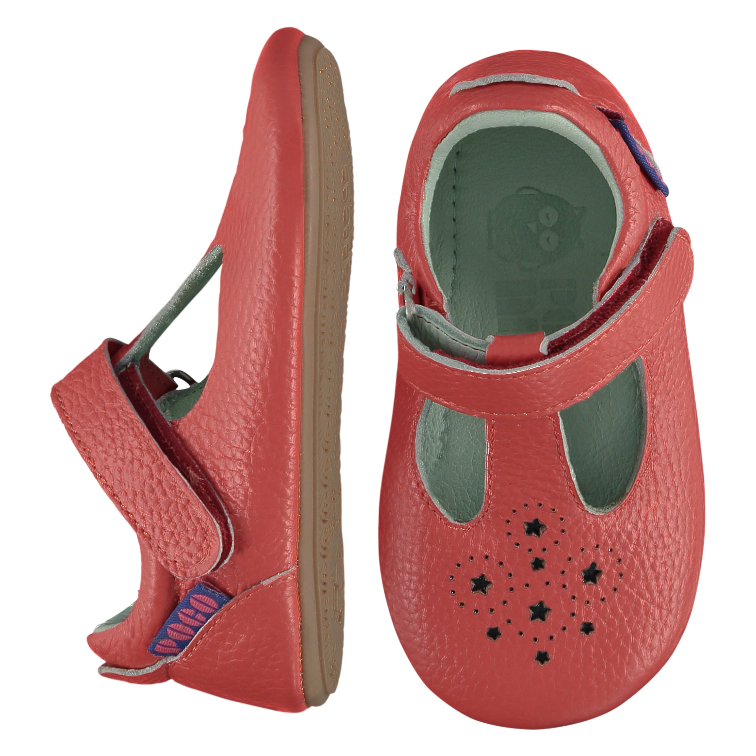 Star Punch T Bar Toddler Shoes. Poco Nido Red Mighty Shoes