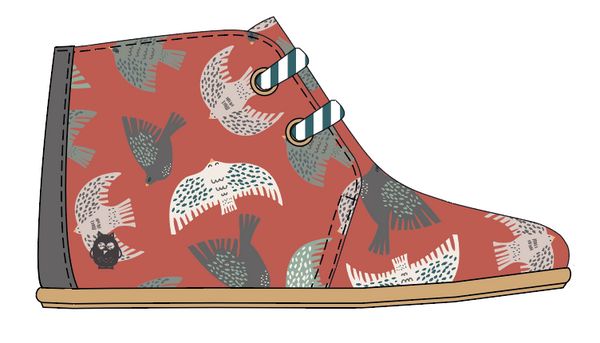 *PREORDER-1ST AUGUST DELIVERY* Mighty Shoes. Fire Red Bird Print Lace Desert Boot