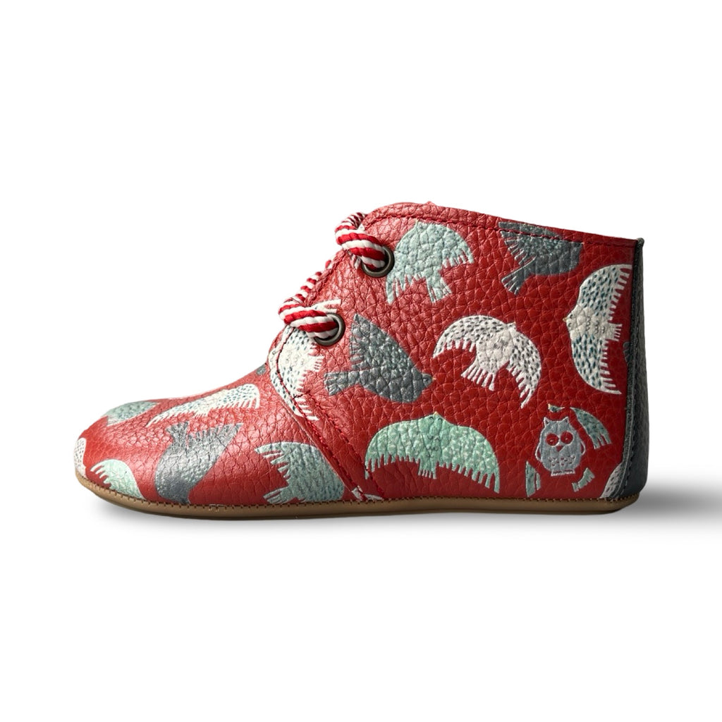 Poco Nido Mighty Shoes. Children's Bird Print Red Desert Boot