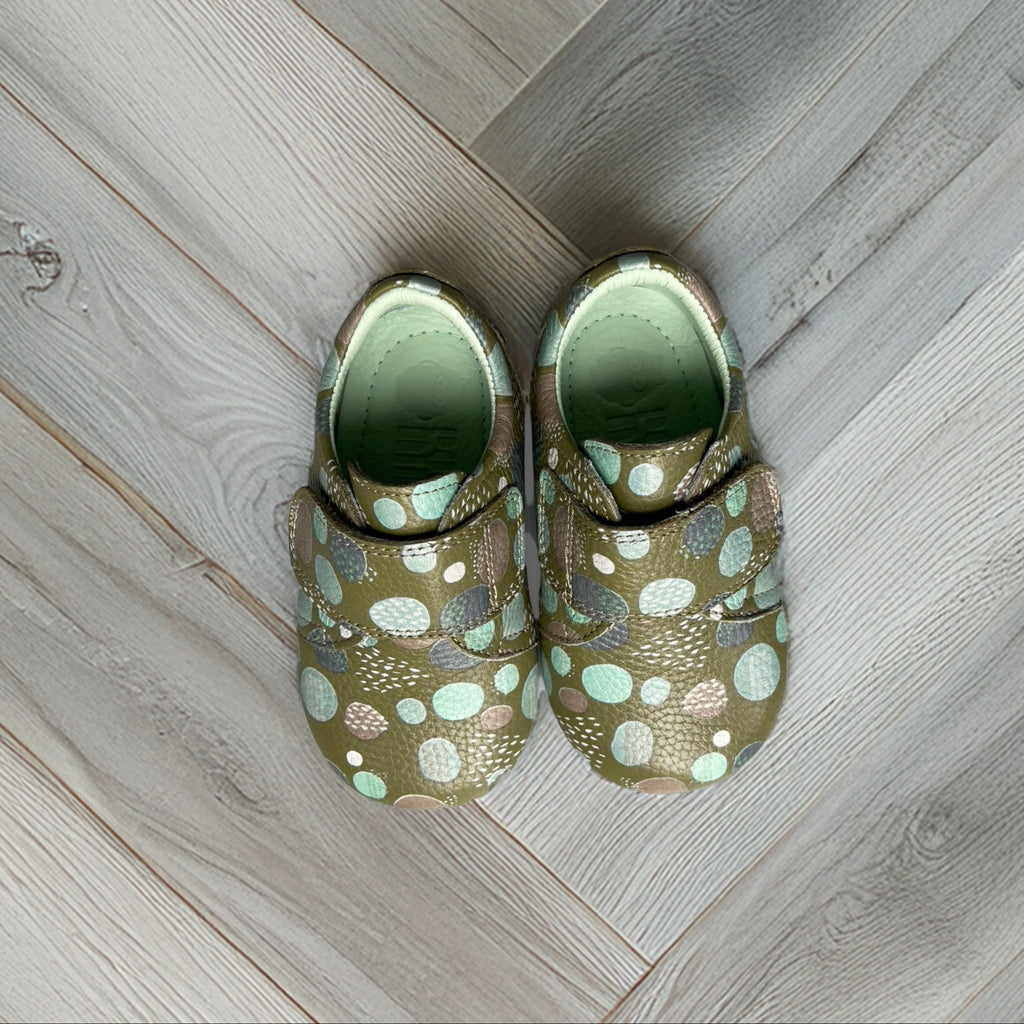 Poco Nido Dots and Dabs Print Strap Toddler Shoes. Mighty Shoes