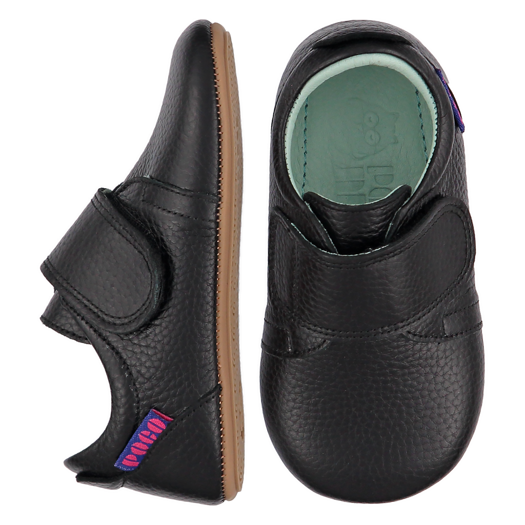 Poco Nido Mighty Shoes. Children's Black Strap Shoe