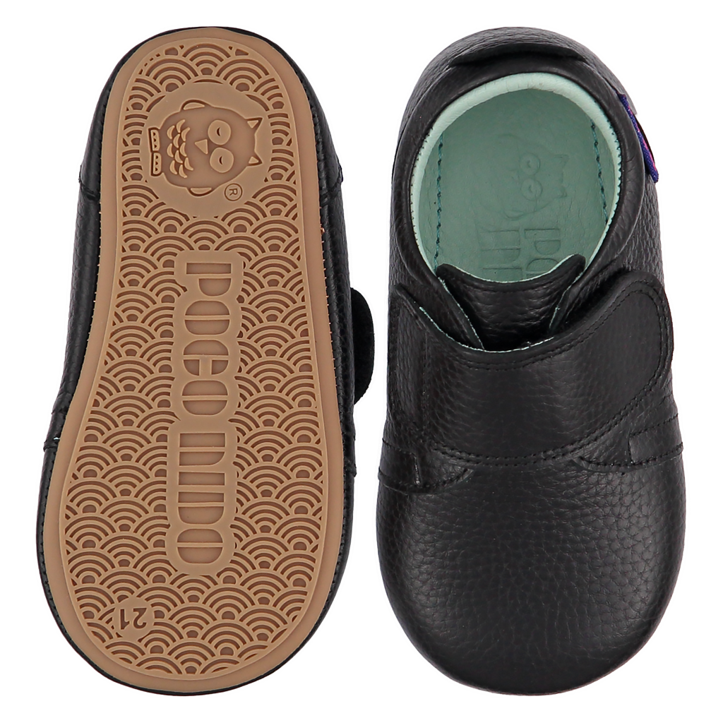 Poco Nido Mighty Shoes. Children's Black Strap Shoe