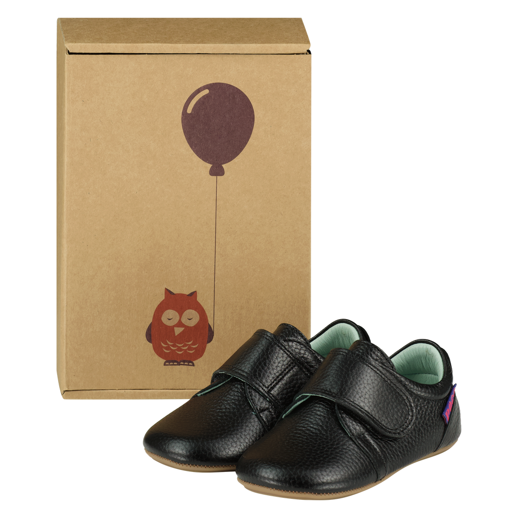 Poco Nido Mighty Shoes. Children's Black Strap Shoe
