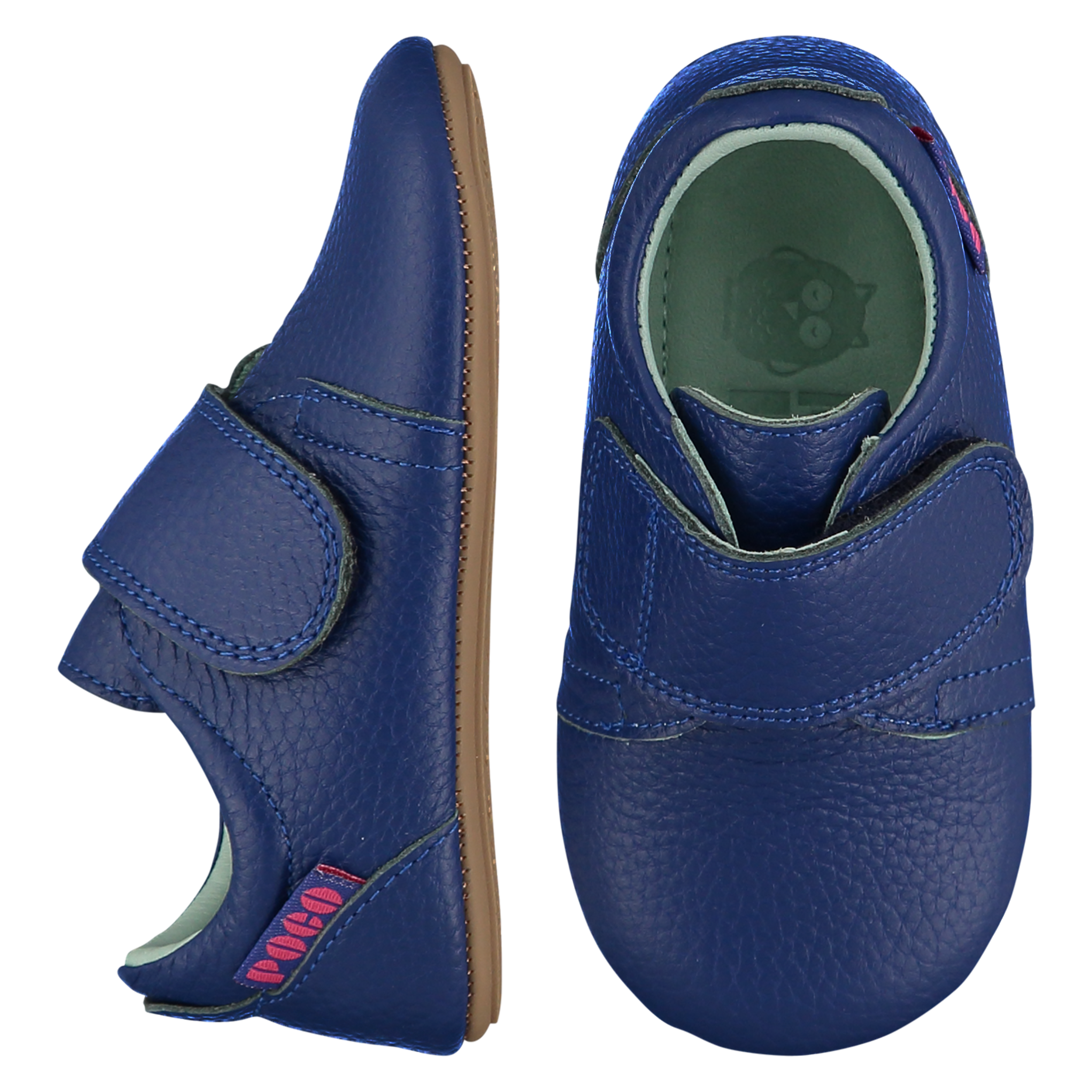 Mighty Shoes. Ink blue leather strap shoes, leather lined. Poco Nido baby, toddler and childrens shoes make unique gifts - as christmas gifts, stocking fillers, baby shower gifts, new parent gifts, to celebrate new walking skills and many other occasions. They are great toddler shoes too and are perfect for daycare settings.