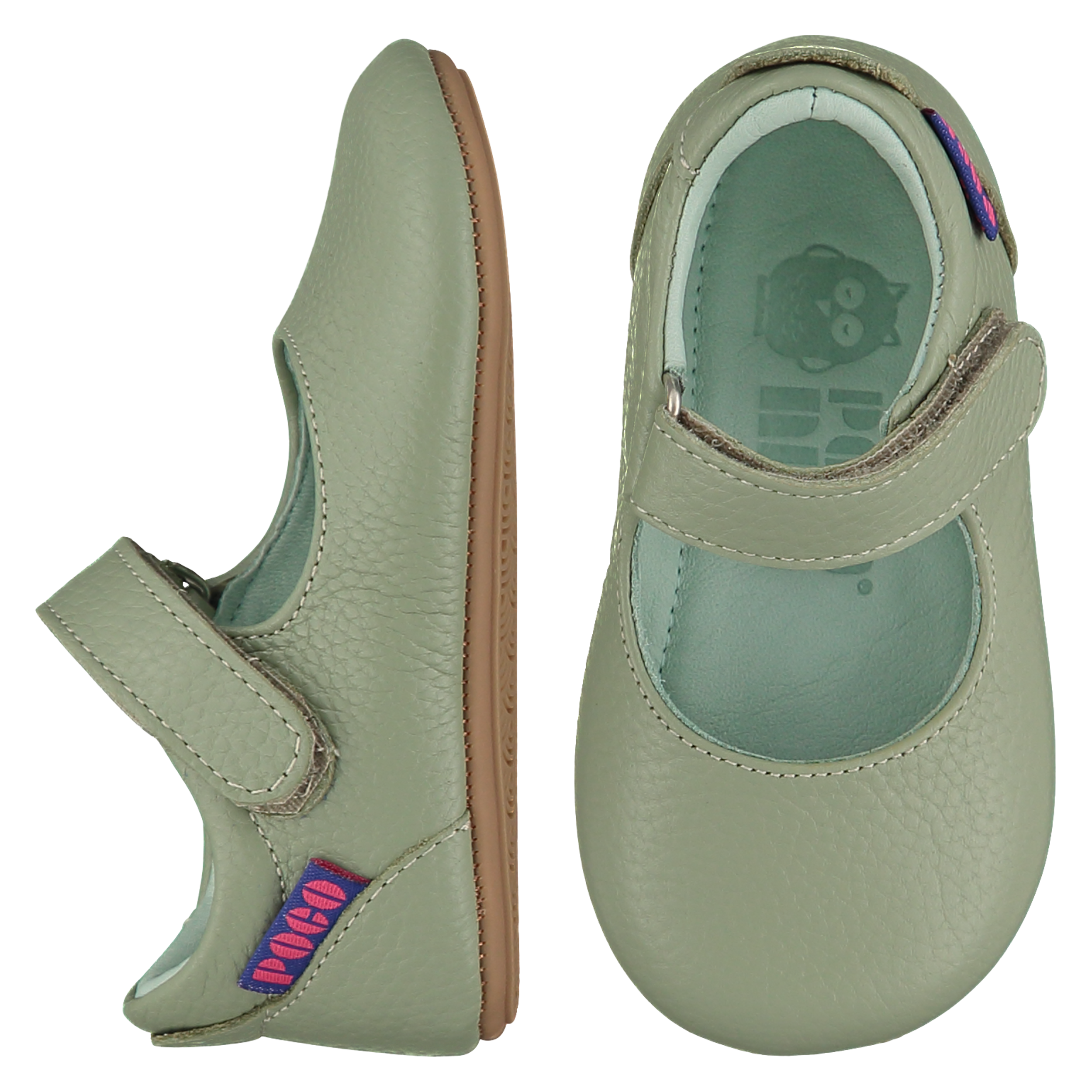 Mighty Shoes. Sage green mary jane. Pale sage green leather mary jane shoes, leather lined. Poco Nido baby, toddler and childrens shoes make unique gifts - as christmas gifts, stocking fillers, baby shower gifts, new parent gifts, to celebrate new walking skills and many other occasions. They are great toddler shoes too and are perfect for daycare settings.