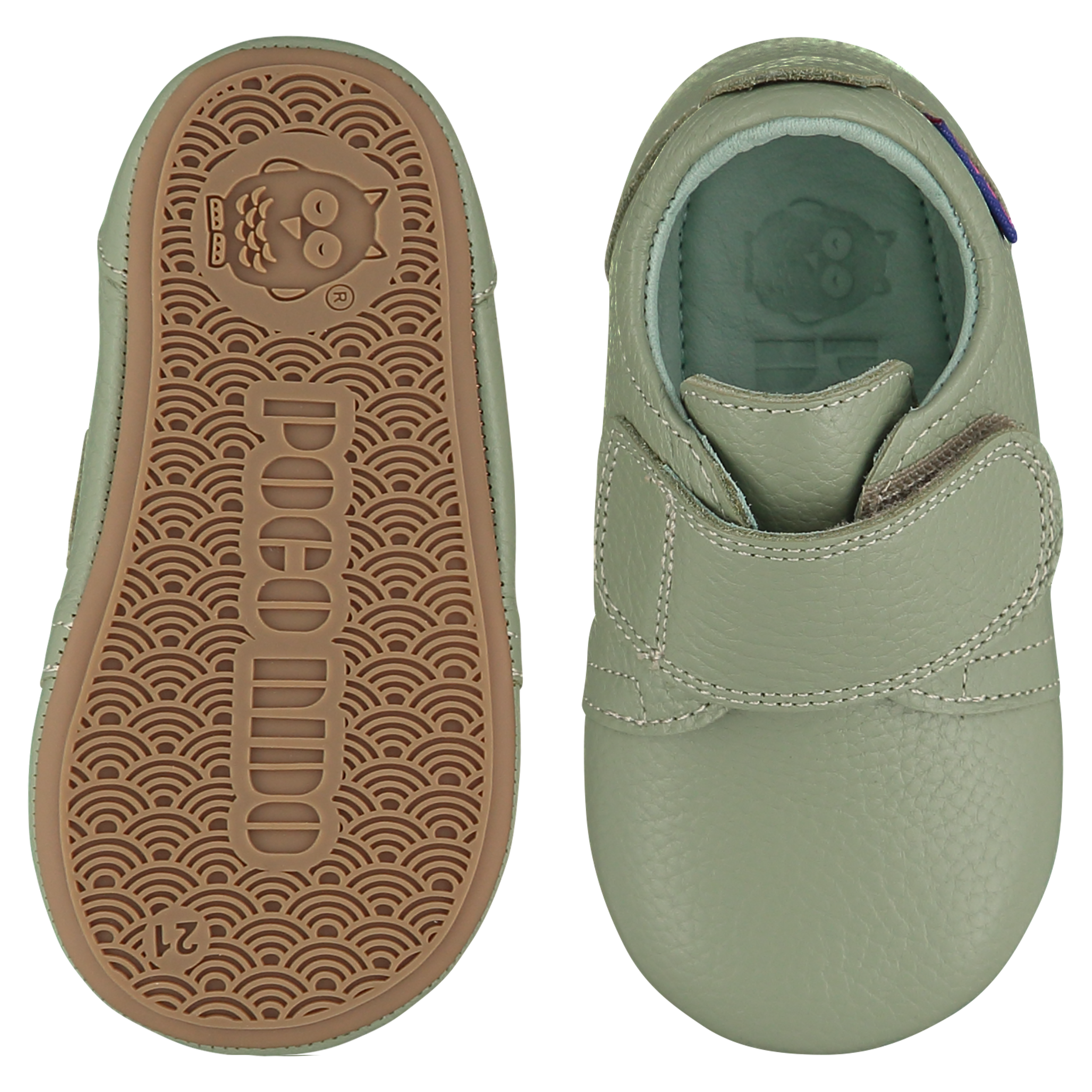 Mighty Shoes. Sage green strap shoes. Pale sage green leather strap shoes, leather lined. Poco Nido baby, toddler and childrens shoes make unique gifts - as christmas gifts, stocking fillers, baby shower gifts, new parent gifts, to celebrate new walking skills and many other occasions. They are great toddler shoes too and are perfect for daycare settings.