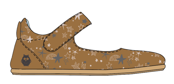 *PREORDER-1ST AUGUST DELIVERY* Mighty Shoes. Tan Stars Print Mary Jane Shoe, With Toe Bumper