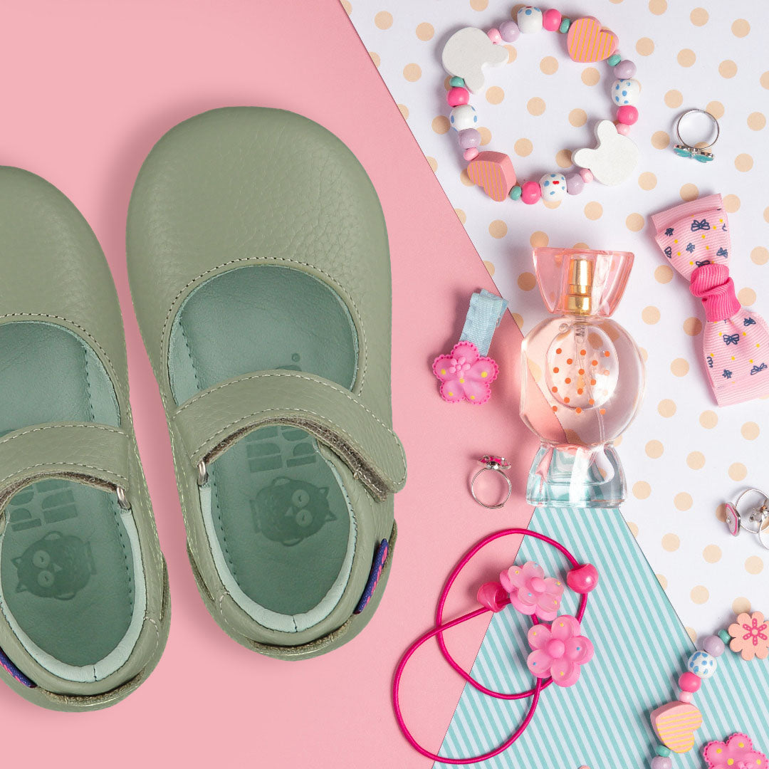 Poco Nido Mighty Shoes. Children's Sage Mary Jane Shoe