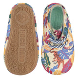 Mighty Shoes Rainbow Tiger Desert Boot. Children's ankle boot in cream leather with colourful jungle tiger print. Desert boot with striped laces and a flexible TPU sole. The sole has the Poco Nido logo on it. Poco Nido baby, toddler and childrens shoes make unique gifts - as christmas gifts, stocking fillers, baby shower gifts, new parent gifts, to celebrate new walking skills and many other occasions. They are great toddler shoes too and are perfect for daycare settings.